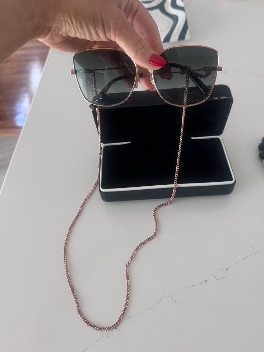 Givenchy oversized Rose Gold Metal Frame Sunglasses with Dark Lenses and chain